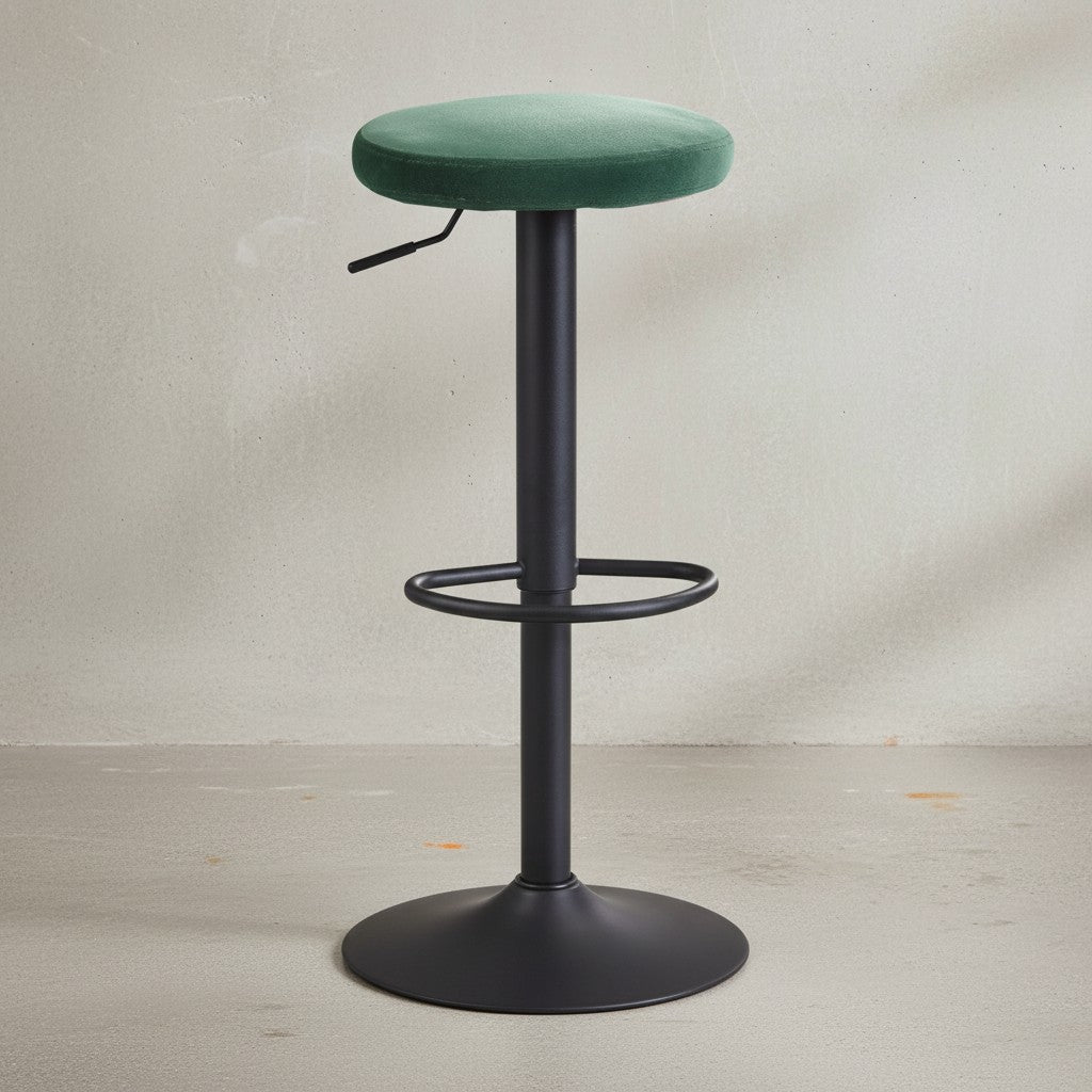 Barhocker CAMPANIA_ 58-79 cm Sitzhöhe_ Eisenmaterial_ Samt/Wildlederoptik Bezug_ 360° drehbar - KADIMA DESIGN_Farbe_ Grün_ Material_ Samt_ Größe_ 40x40x79 cm_
