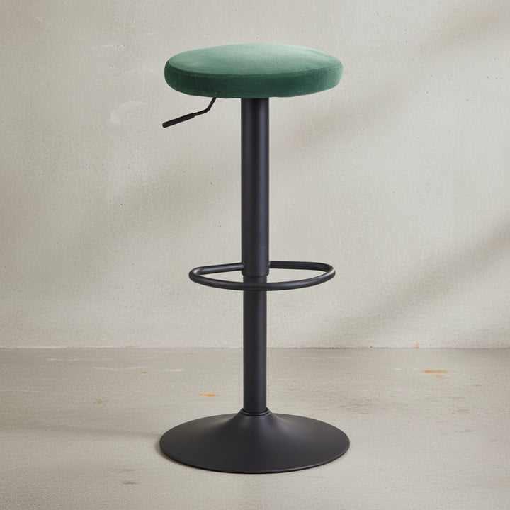 Barhocker CAMPANIA_ 58-79 cm Sitzhöhe_ Eisenmaterial_ Samt/Wildlederoptik Bezug_ 360° drehbar - KADIMA DESIGN_Farbe_ Grün_ Material_ Samt_ Größe_ 40x40x79 cm_