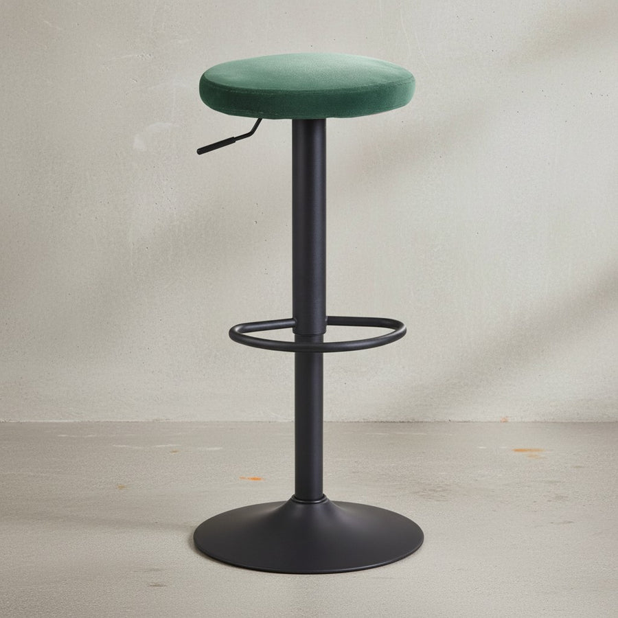 Barhocker CAMPANIA_ 58-79 cm Sitzhöhe_ Eisenmaterial_ Samt/Wildlederoptik Bezug_ 360° drehbar - KADIMA DESIGN_Farbe_ Grün_ Material_ Samt_ Größe_ 40x40x79 cm_