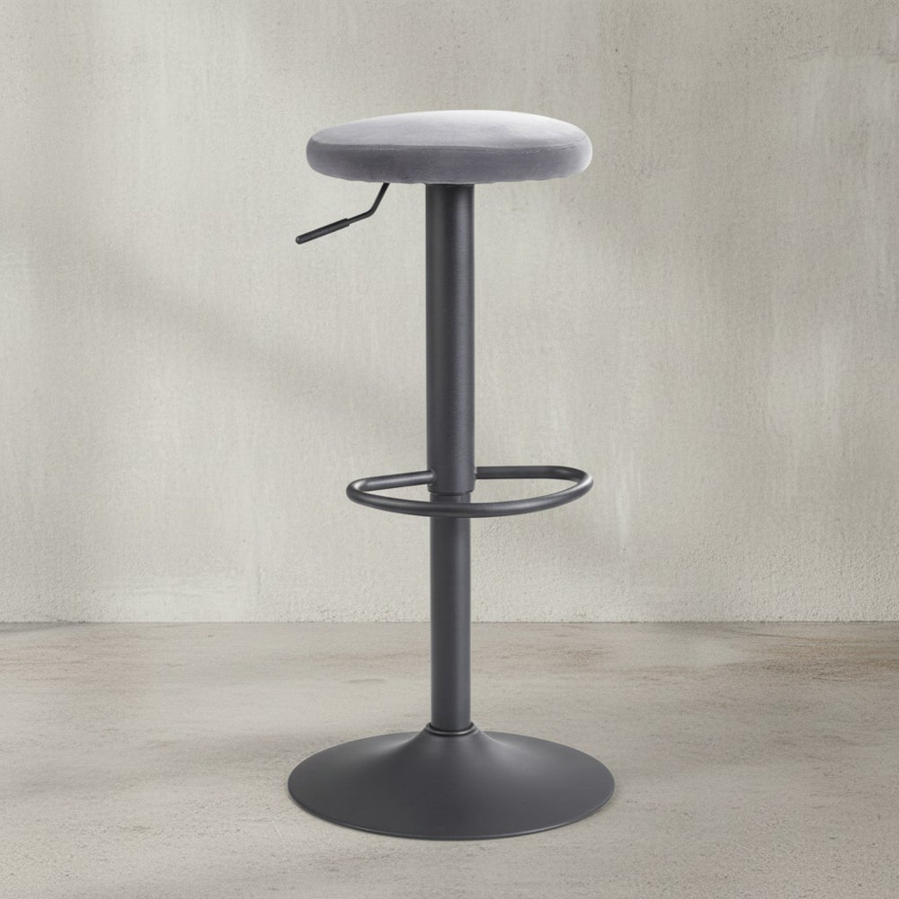 Barhocker CAMPANIA_ 58-79 cm Sitzhöhe_ Eisenmaterial_ Samt/Wildlederoptik Bezug_ 360° drehbar - KADIMA DESIGN_Farbe_ Grau_ Material_ Samt_ Größe_ 40x40x79 cm_