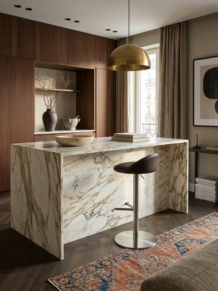 Barhocker DONAU_ höhenverstellbar_ halbrunde Rückenlehne_ Edelstahl_ max. 110 kg Belastung - KADIMA DESIGN_Farbe_ Braun_ Größe_ 43x43x90 cm_