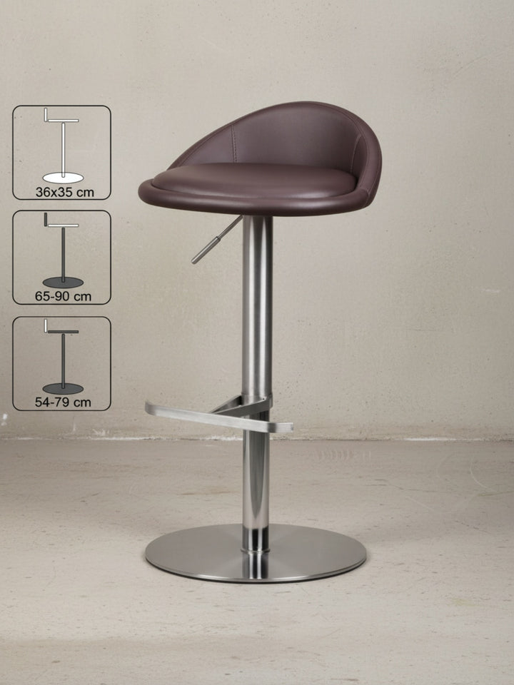 Barhocker DONAU_ höhenverstellbar_ halbrunde Rückenlehne_ Edelstahl_ max. 110 kg Belastung - KADIMA DESIGN_Farbe_ Braun_ Größe_ 43x43x90 cm_