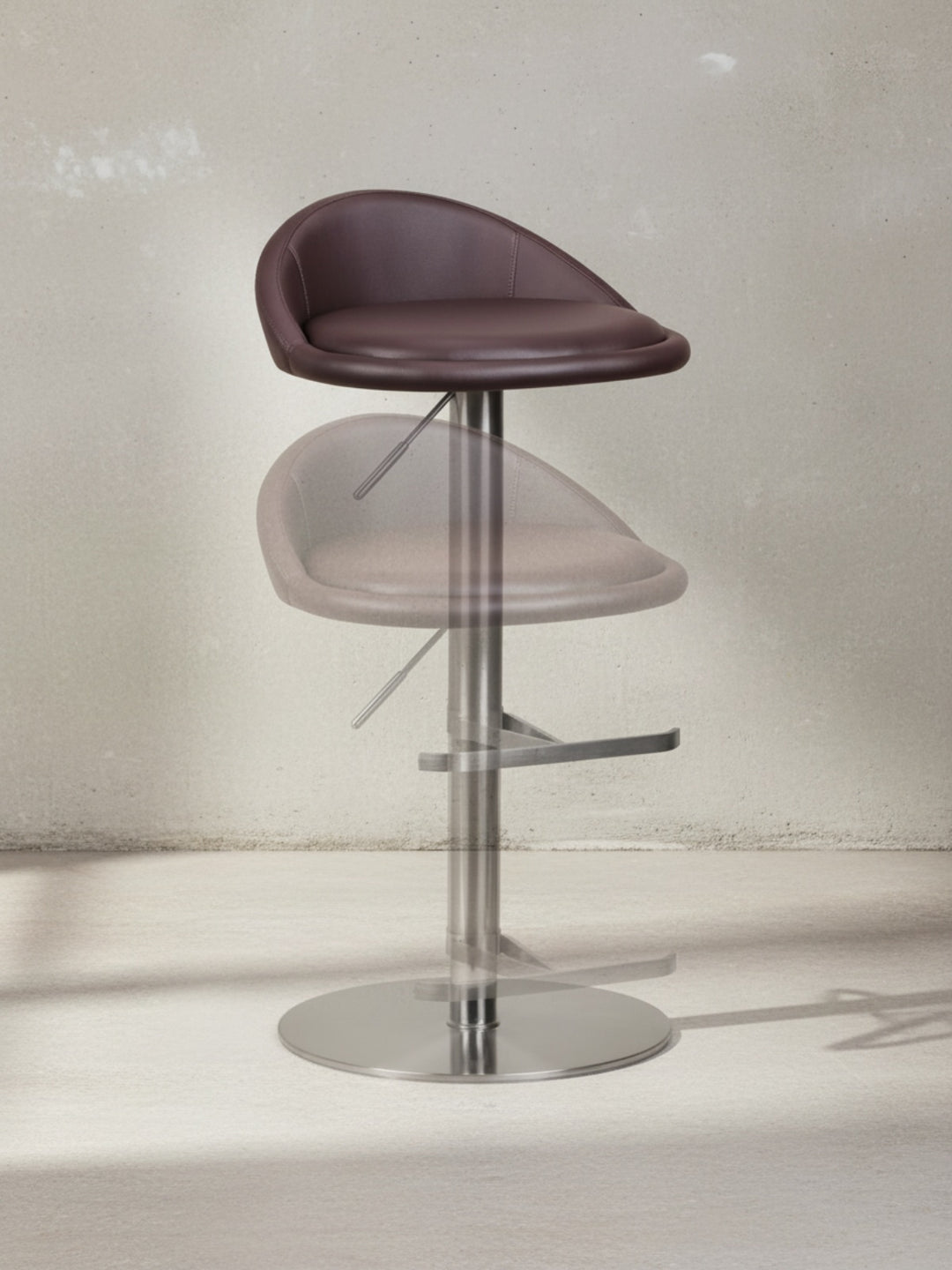 Barhocker DONAU_ höhenverstellbar_ halbrunde Rückenlehne_ Edelstahl_ max. 110 kg Belastung - KADIMA DESIGN_Farbe_ Braun_ Größe_ 43x43x90 cm_