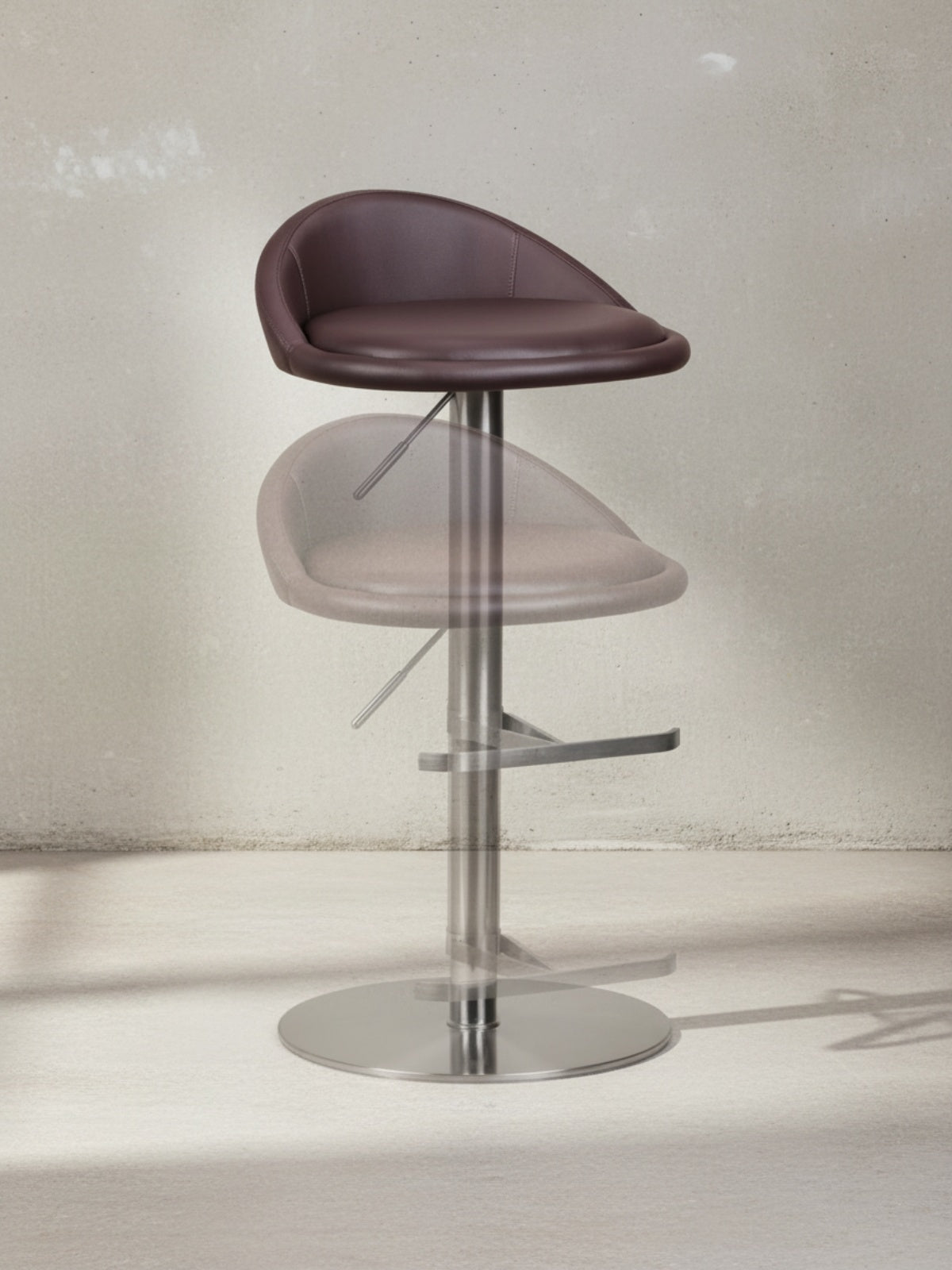 Barhocker DONAU_ höhenverstellbar_ halbrunde Rückenlehne_ Edelstahl_ max. 110 kg Belastung - KADIMA DESIGN_Farbe_ Braun_ Größe_ 43x43x90 cm_