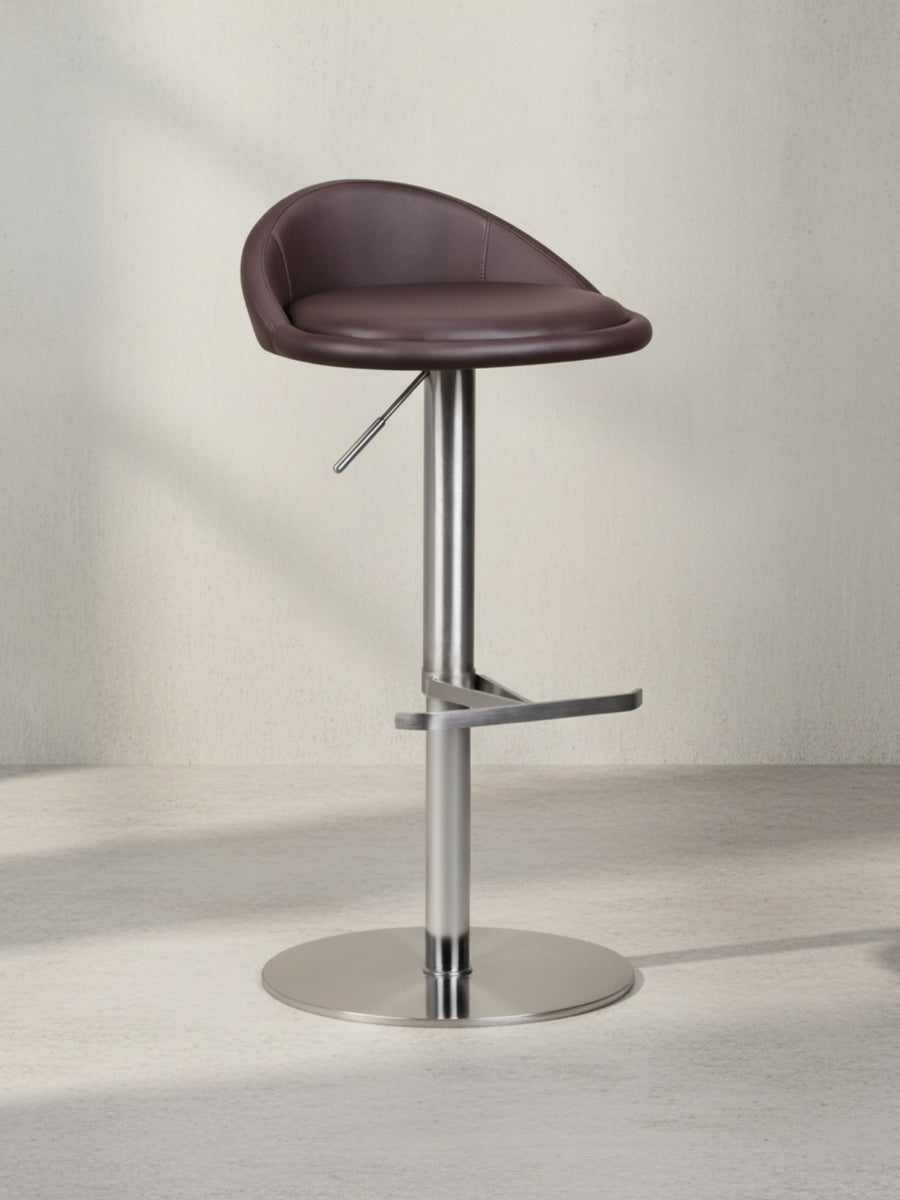 Barhocker DONAU_ höhenverstellbar_ halbrunde Rückenlehne_ Edelstahl_ max. 110 kg Belastung - KADIMA DESIGN_Farbe_ Braun_ Größe_ 43x43x90 cm_