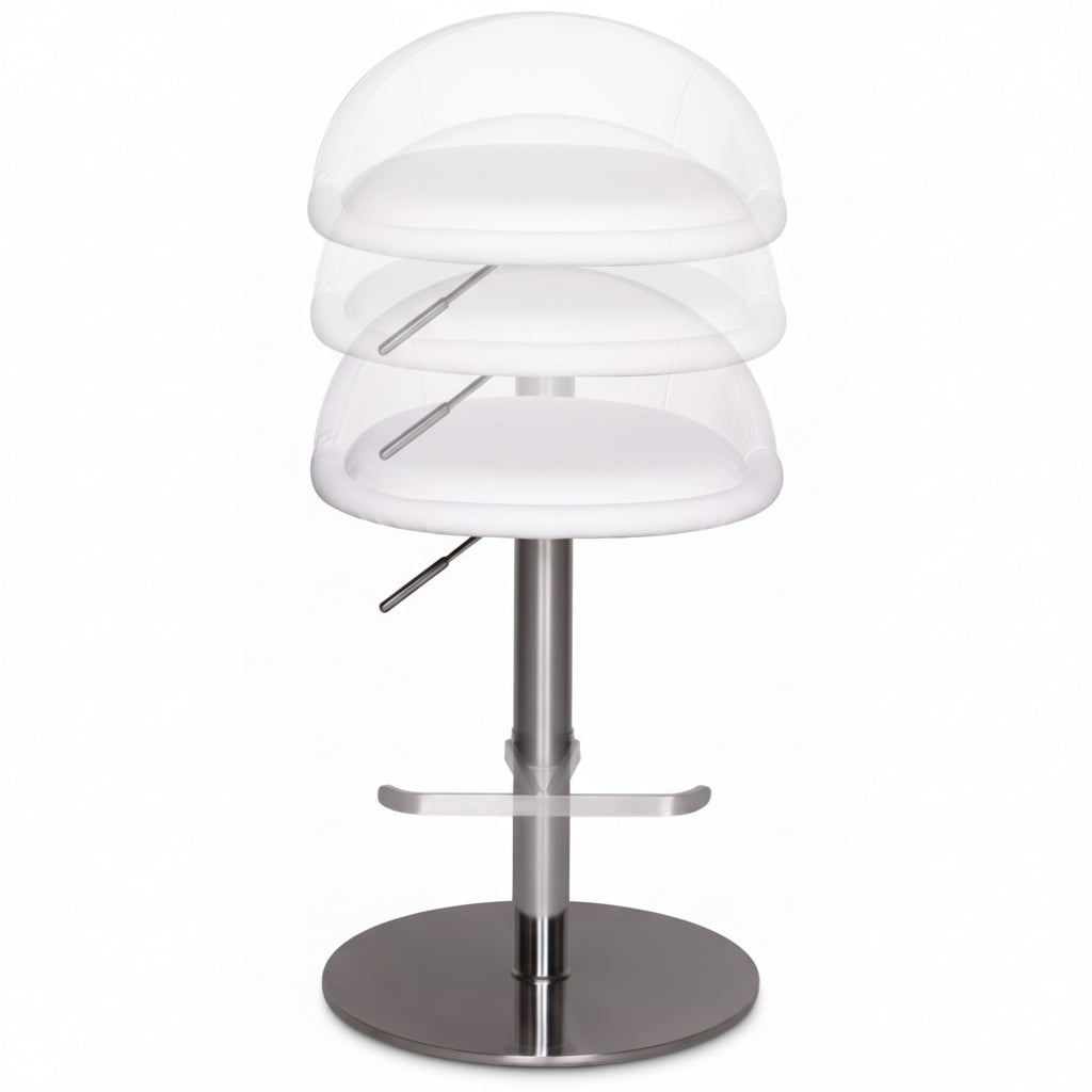 Barhocker DONAU_ höhenverstellbar_ halbrunde Rückenlehne_ Edelstahl_ max. 110 kg Belastung - KADIMA DESIGN_Farbe_ Weiß_ Größe_ 43x43x90 cm_