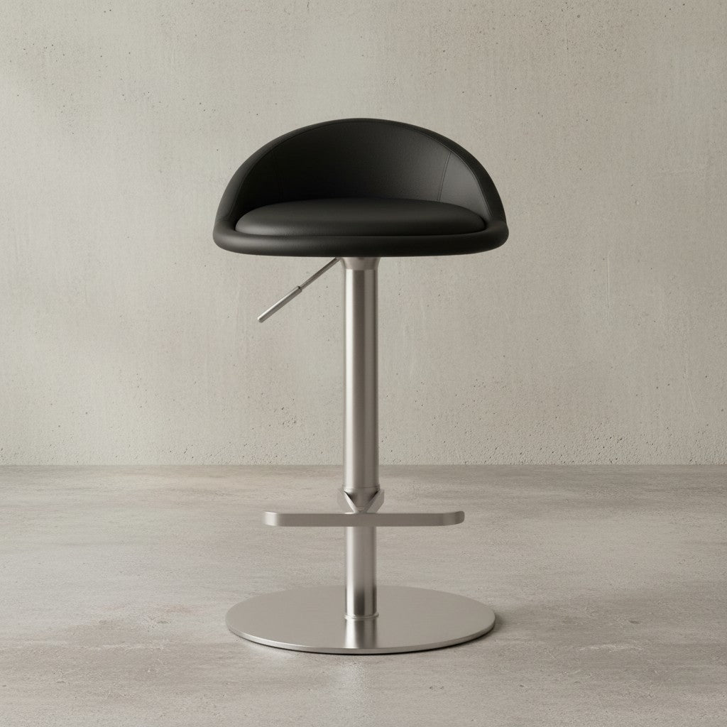 Barhocker DONAU_ höhenverstellbar_ halbrunde Rückenlehne_ Edelstahl_ max. 110 kg Belastung - KADIMA DESIGN_Farbe_ Schwarz_ Größe_ 43x43x90 cm_