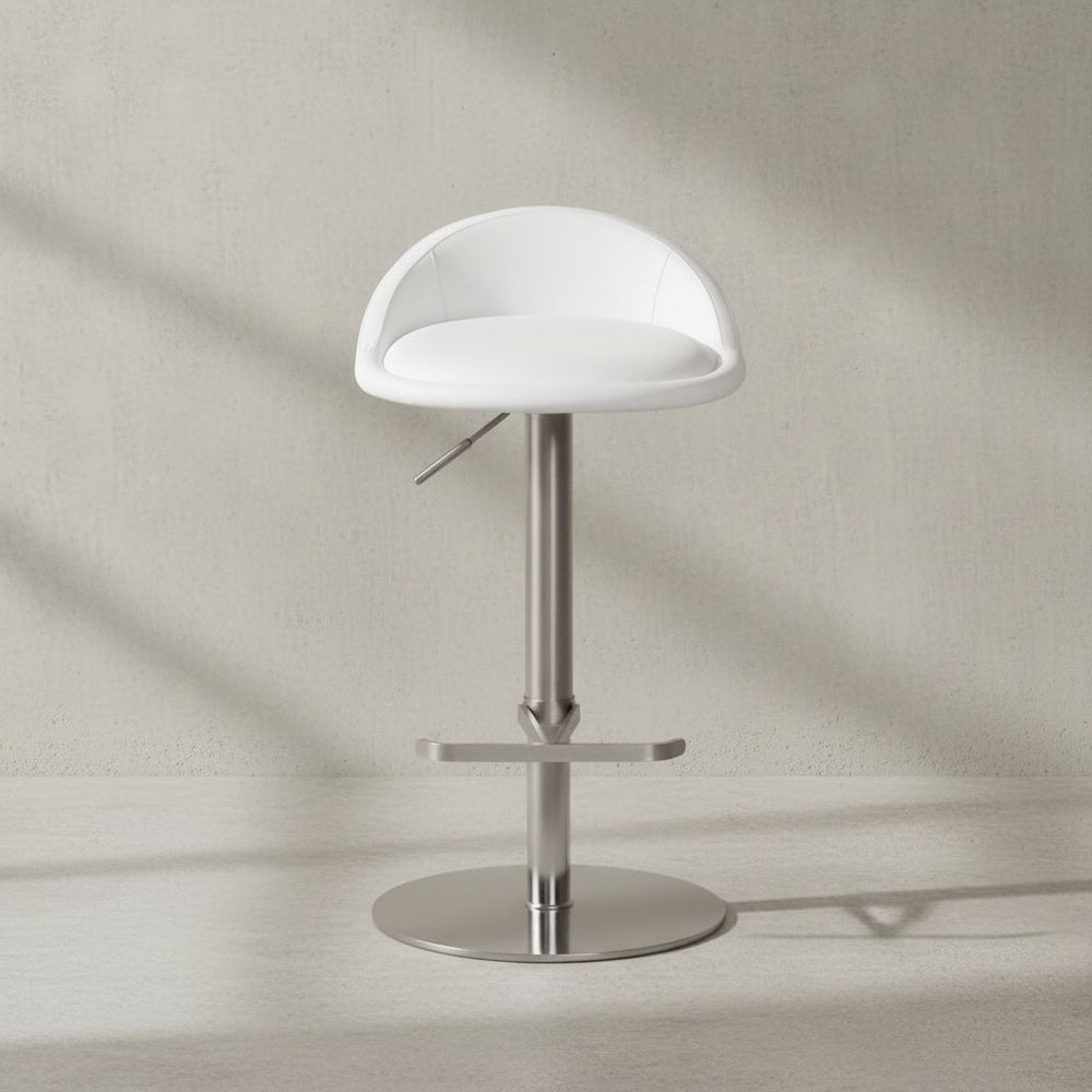 Barhocker DONAU_ höhenverstellbar_ halbrunde Rückenlehne_ Edelstahl_ max. 110 kg Belastung - KADIMA DESIGN_Farbe_ Weiß_ Größe_ 43x43x90 cm_