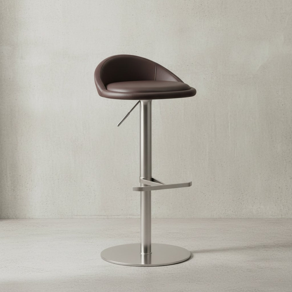 Barhocker DONAU_ höhenverstellbar_ halbrunde Rückenlehne_ Edelstahl_ max. 110 kg Belastung - KADIMA DESIGN_Farbe_ Braun_ Größe_ 43x43x90 cm_