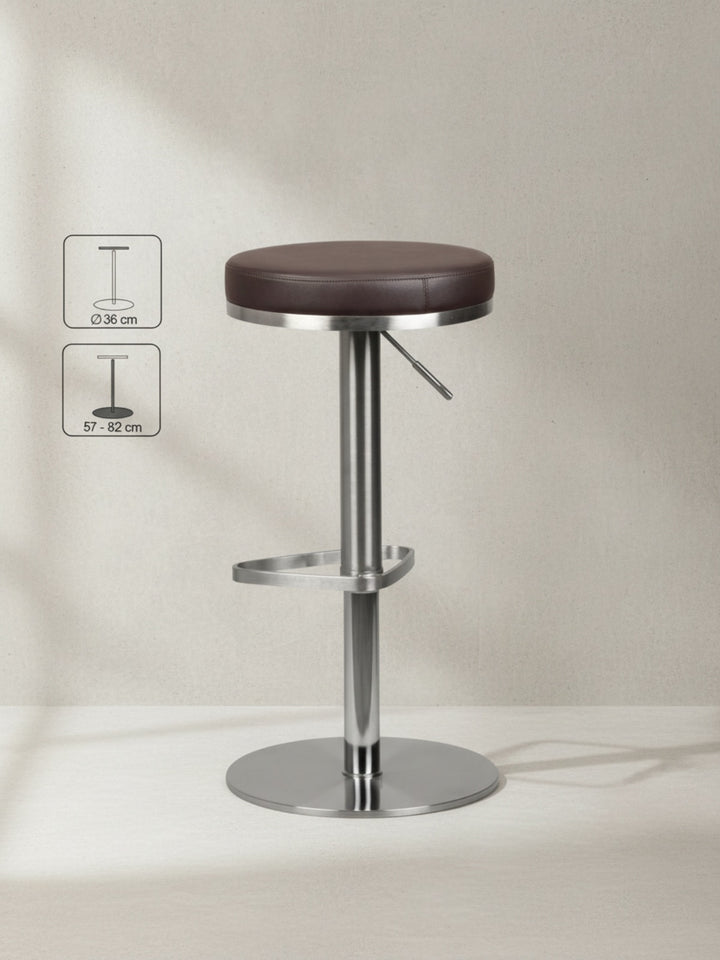 Barhocker ELBE_ höhenverstellbar_ gepolsterte Sitzfläche_ Triangel Fußablage_ max. 110 kg Belastung - KADIMA DESIGN_Farbe_ Braun_ Größe_ 38x38x82 cm_
