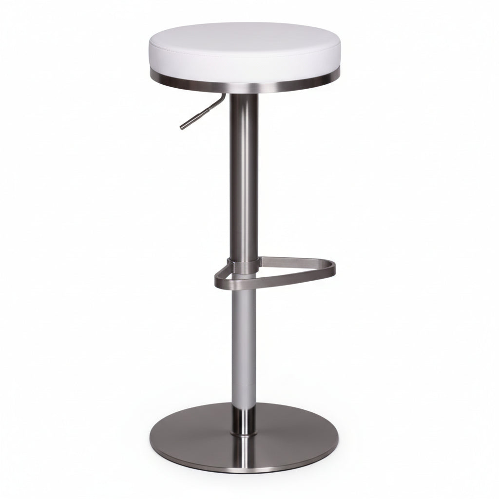 Barhocker ELBE_ höhenverstellbar_ gepolsterte Sitzfläche_ Triangel Fußablage_ max. 110 kg Belastung - KADIMA DESIGN_Farbe_ Weiß_ Größe_ 38x38x82 cm_