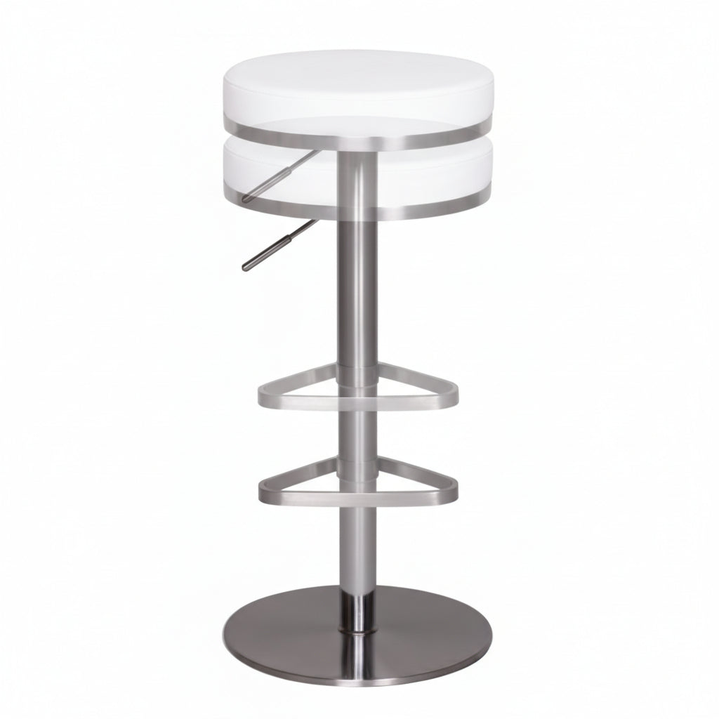 Barhocker ELBE_ höhenverstellbar_ gepolsterte Sitzfläche_ Triangel Fußablage_ max. 110 kg Belastung - KADIMA DESIGN_Farbe_ Weiß_ Größe_ 38x38x82 cm_