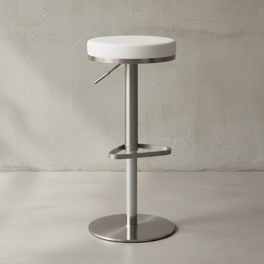 Barhocker ELBE_ höhenverstellbar_ gepolsterte Sitzfläche_ Triangel Fußablage_ max. 110 kg Belastung - KADIMA DESIGN_Farbe_ Weiß_ Größe_ 38x38x82 cm_