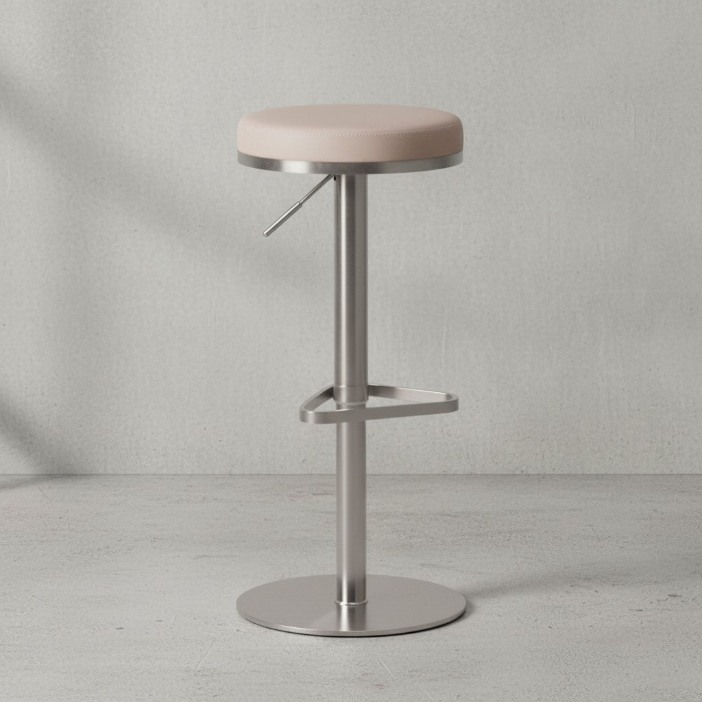 Barhocker ELBE_ höhenverstellbar_ gepolsterte Sitzfläche_ Triangel Fußablage_ max. 110 kg Belastung - KADIMA DESIGN_Farbe_ Beige_ Größe_ 38x38x82 cm_
