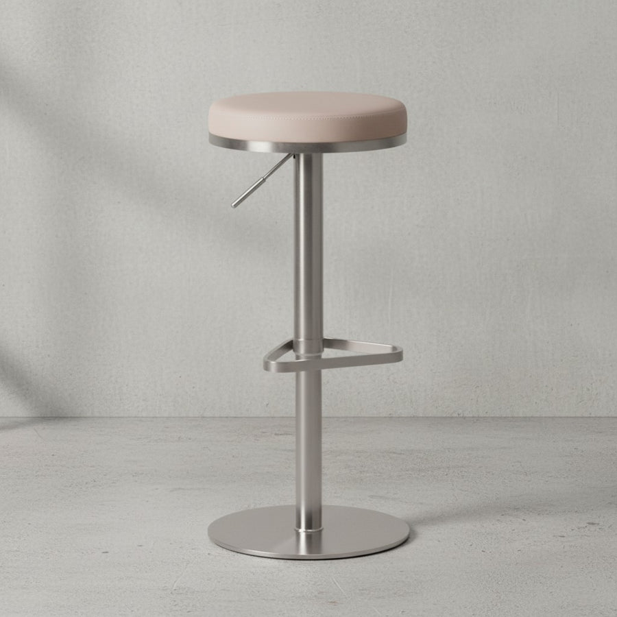 Barhocker ELBE_ höhenverstellbar_ gepolsterte Sitzfläche_ Triangel Fußablage_ max. 110 kg Belastung - KADIMA DESIGN_Farbe_ Beige_ Größe_ 38x38x82 cm_