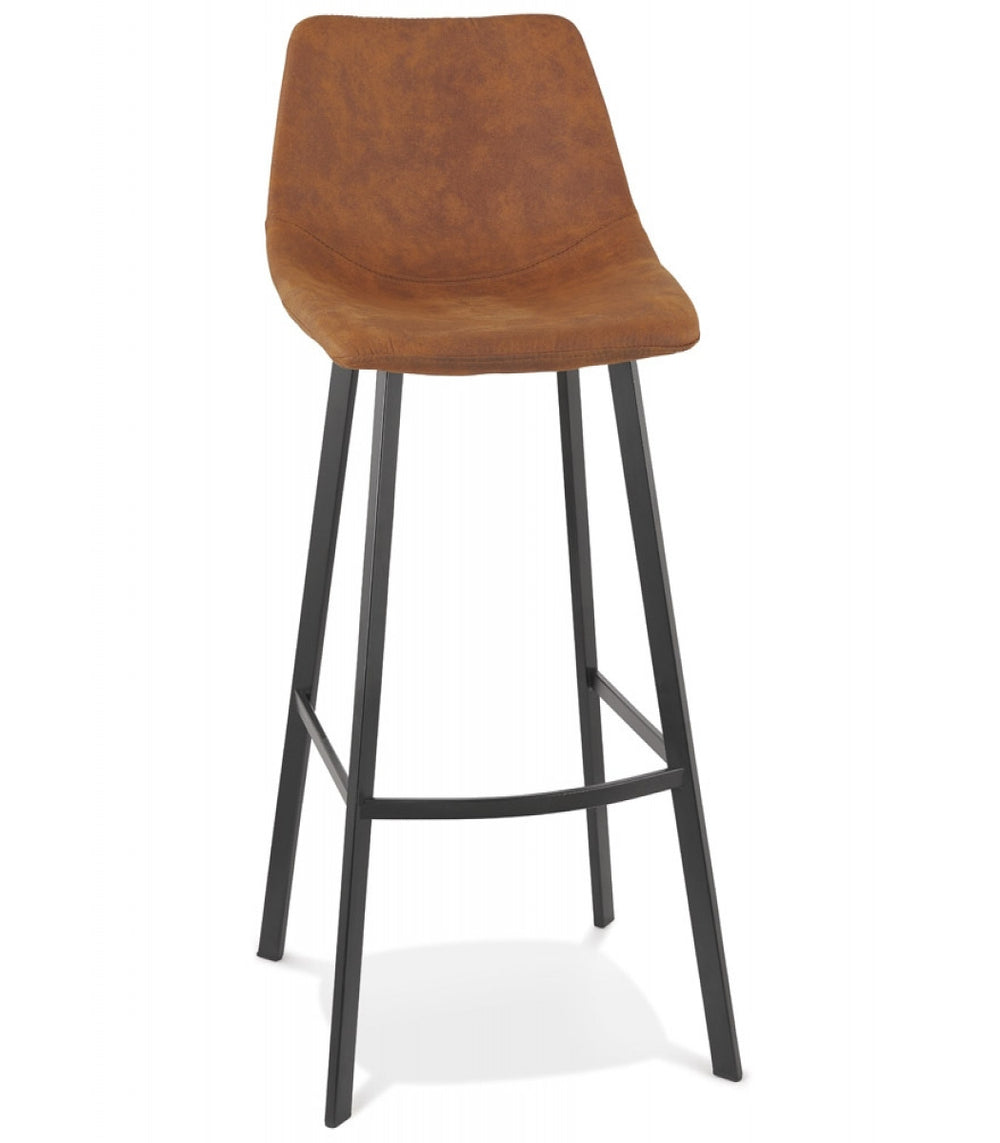 Barhocker braun mit gepolstertem Sitz und schwarzem Metallgestell_