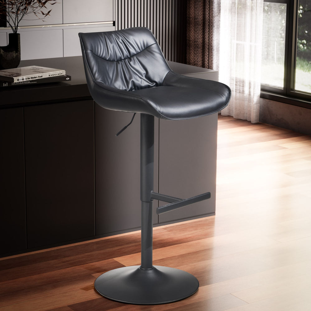 Barhocker Kunstleder Schwarz Hocker mit Lehne 86  - 106 cm - Küchenhocker Höhenverstellbar Modern 100 kg - Design Barstuhl Tresenhocker mit Metall-Trompetenfuß - Bistrohocker Gepolstert_