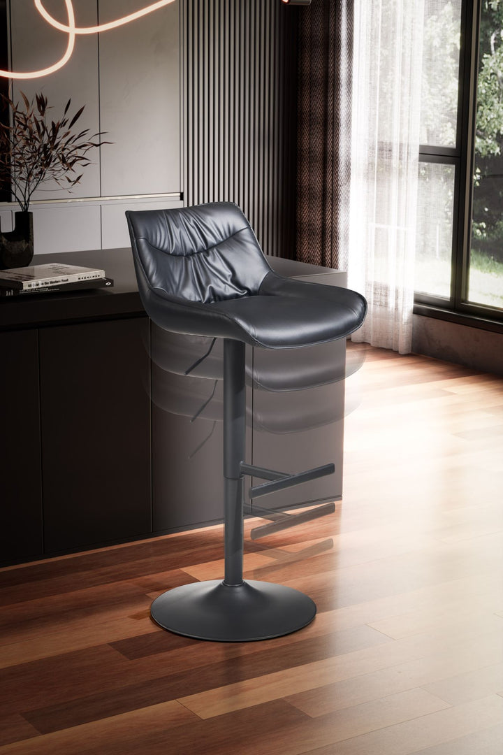 Barhocker Kunstleder Schwarz Hocker mit Lehne 86  - 106 cm - Küchenhocker Höhenverstellbar Modern 100 kg - Design Barstuhl Tresenhocker mit Metall-Trompetenfuß - Bistrohocker Gepolstert_