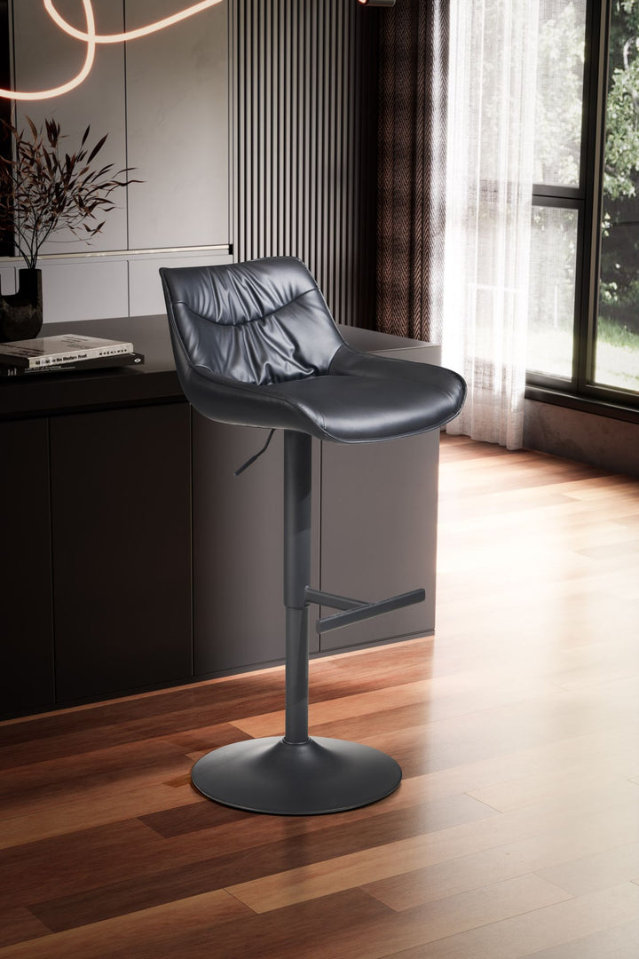 Barhocker Kunstleder Schwarz Hocker mit Lehne 86  - 106 cm - Küchenhocker Höhenverstellbar Modern 100 kg - Design Barstuhl Tresenhocker mit Metall-Trompetenfuß - Bistrohocker Gepolstert_