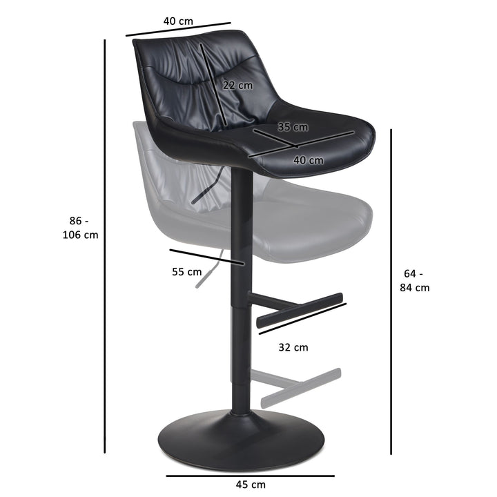 Barhocker Kunstleder Schwarz Hocker mit Lehne 86  - 106 cm - Küchenhocker Höhenverstellbar Modern 100 kg - Design Barstuhl Tresenhocker mit Metall-Trompetenfuß - Bistrohocker Gepolstert_