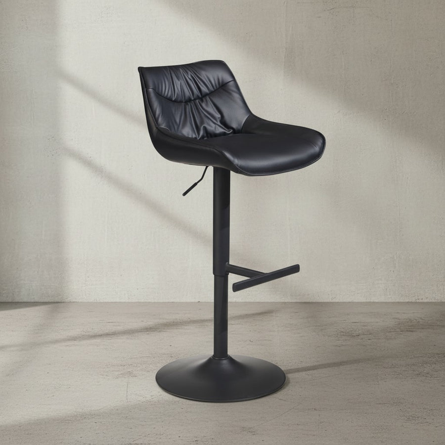 Barhocker Kunstleder Schwarz Hocker mit Lehne 86  - 106 cm - Küchenhocker Höhenverstellbar Modern 100 kg - Design Barstuhl Tresenhocker mit Metall-Trompetenfuß - Bistrohocker Gepolstert_