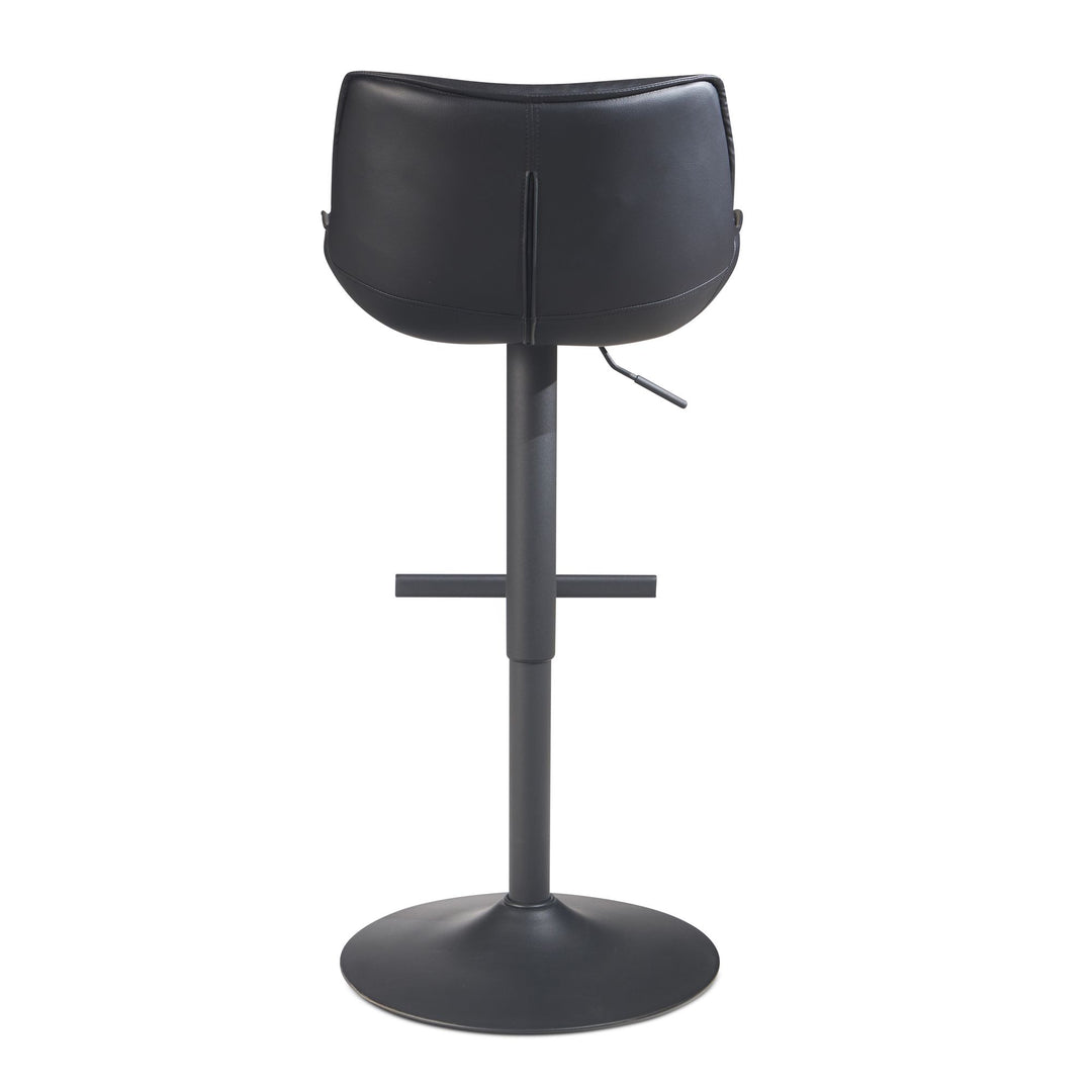 Barhocker – Kunstleder Schwarz, Rückenlehne, höhenverstellbar 86–106 cm, Trompetenfuß, 100 kg