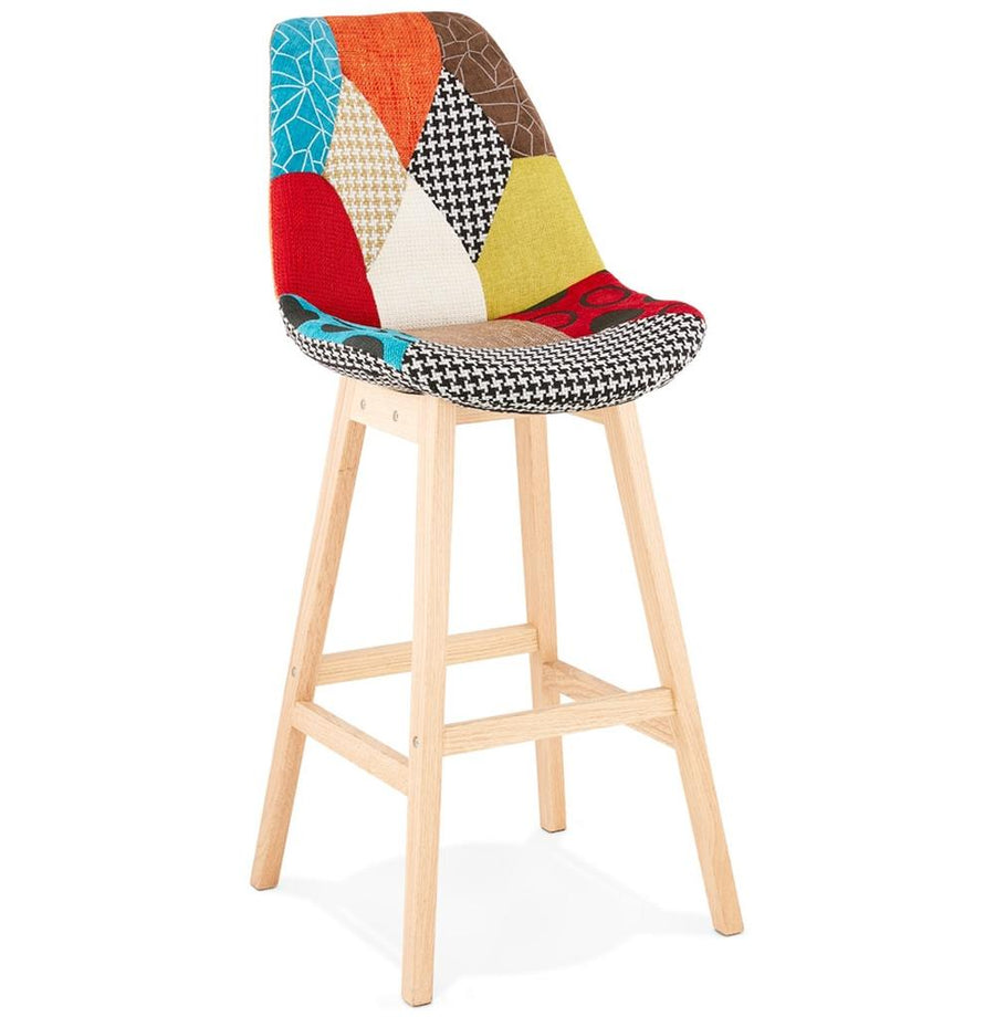 Barhocker - 75 cm Sitzhöhe - Patchwork-Multicolor-Bezug - ergonomische Rückenlehne für optimalen Sitzkomfort - ideal für Küche und Bar - TRIXA Kollektion_