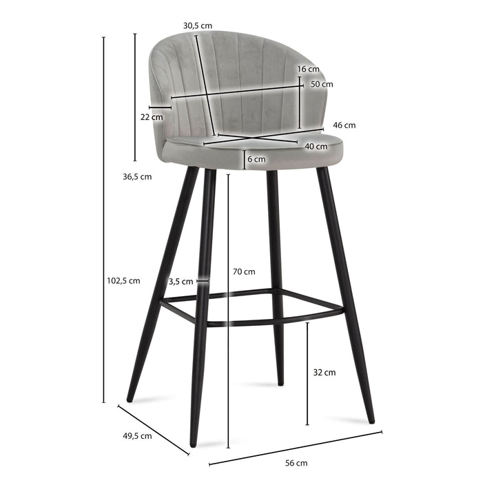 Barhocker Samt Hellgrün Hocker mit Lehne 56x102-5x52-5 cm - Küchenhocker Skandinavisch Stoff / Metall 110 kg - Design Barstuhl Tresenhocker - Bistrohocker Gepolstert_