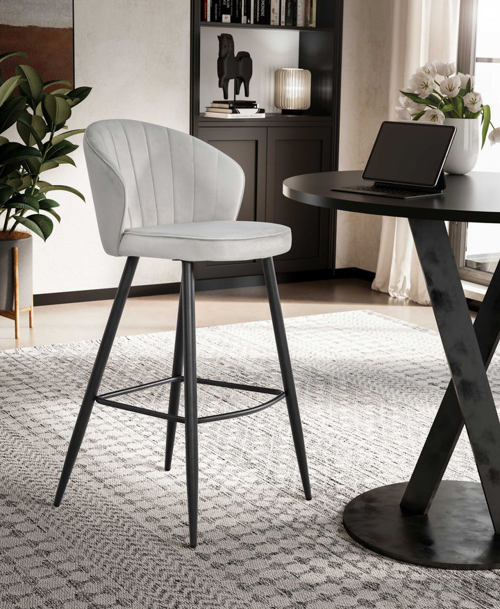 Barhocker Samt Lehne Skandi-Stil Stoff Metall Gepolstert
