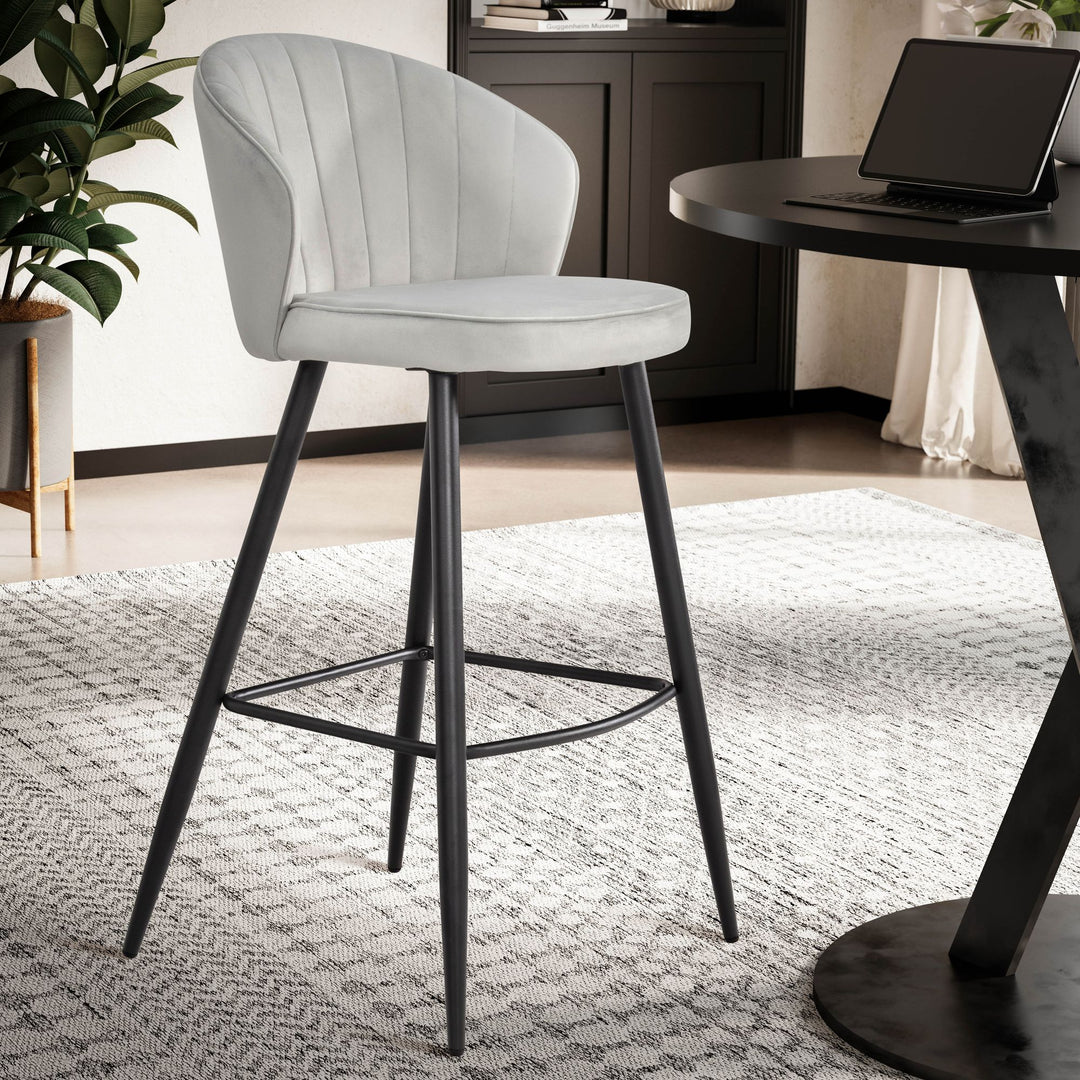 Barhocker Samt Lehne Skandi-Stil Stoff Metall Gepolstert
