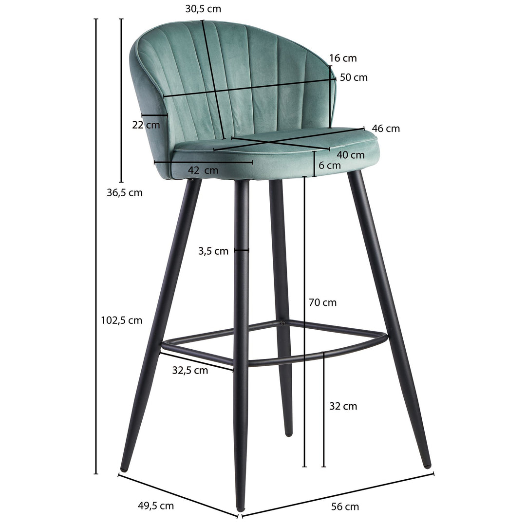 Barhocker Samt Lehne Skandi-Stil Stoff Metall Gepolstert