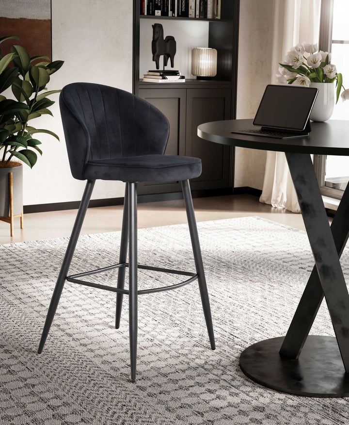 Barhocker Samt Lehne Skandi-Stil Stoff Metall Gepolstert