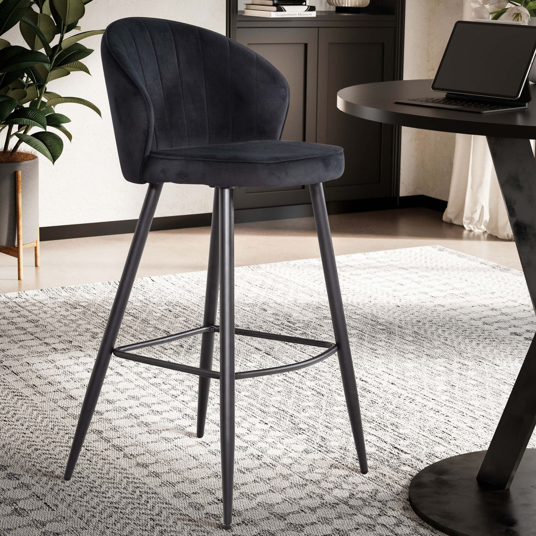 Barhocker Samt Lehne Skandi-Stil Stoff Metall Gepolstert