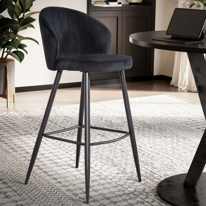 Barhocker Samt Lehne Skandi-Stil Stoff Metall Gepolstert