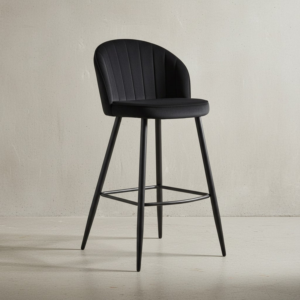 Barhocker Samt Hellgrün Hocker mit Lehne 56x102-5x52-5 cm - Küchenhocker Skandinavisch Stoff / Metall 110 kg - Design Barstuhl Tresenhocker - Bistrohocker Gepolstert_