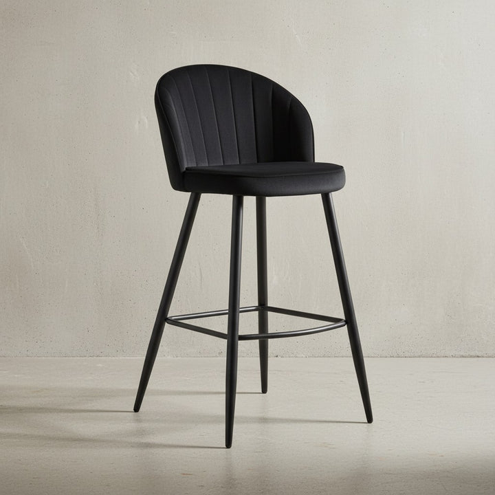 Barhocker Samt Hellgrün Hocker mit Lehne 56x102-5x52-5 cm - Küchenhocker Skandinavisch Stoff / Metall 110 kg - Design Barstuhl Tresenhocker - Bistrohocker Gepolstert_
