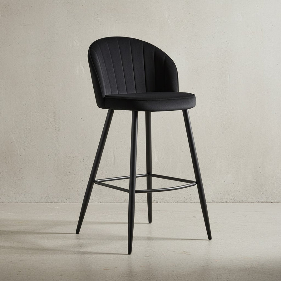 Barhocker Samt Hellgrün Hocker mit Lehne 56x102-5x52-5 cm - Küchenhocker Skandinavisch Stoff / Metall 110 kg - Design Barstuhl Tresenhocker - Bistrohocker Gepolstert_