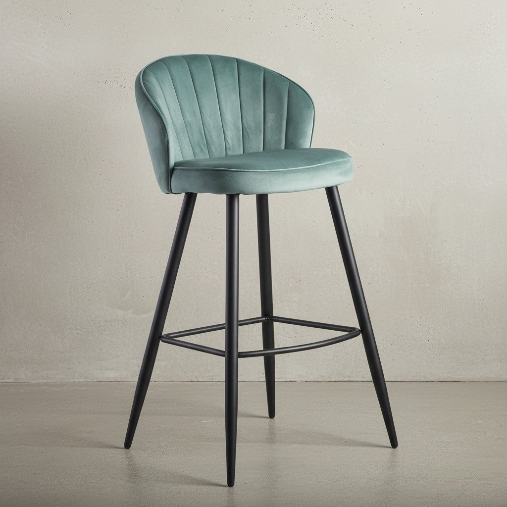 Barhocker Samt Lehne Skandi-Stil Stoff Metall Gepolstert