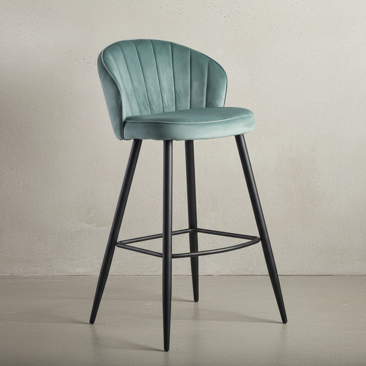Barhocker Samt Lehne Skandi-Stil Stoff Metall Gepolstert