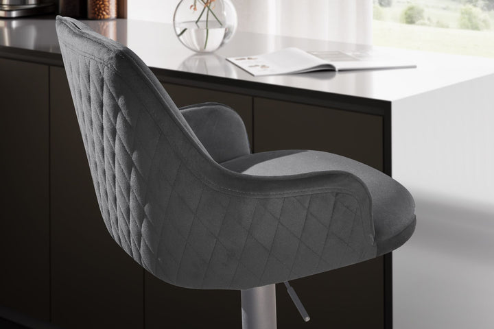 Barhocker Samt Hocker mit Lehne 86  - 106 cm - Küchenhocker Höhenverstellbar Modern 100 kg - Barstuhl Tresenhocker mit Metall-Trompetenfuß - Bistrohocker Gepolstert mit Armlehne_