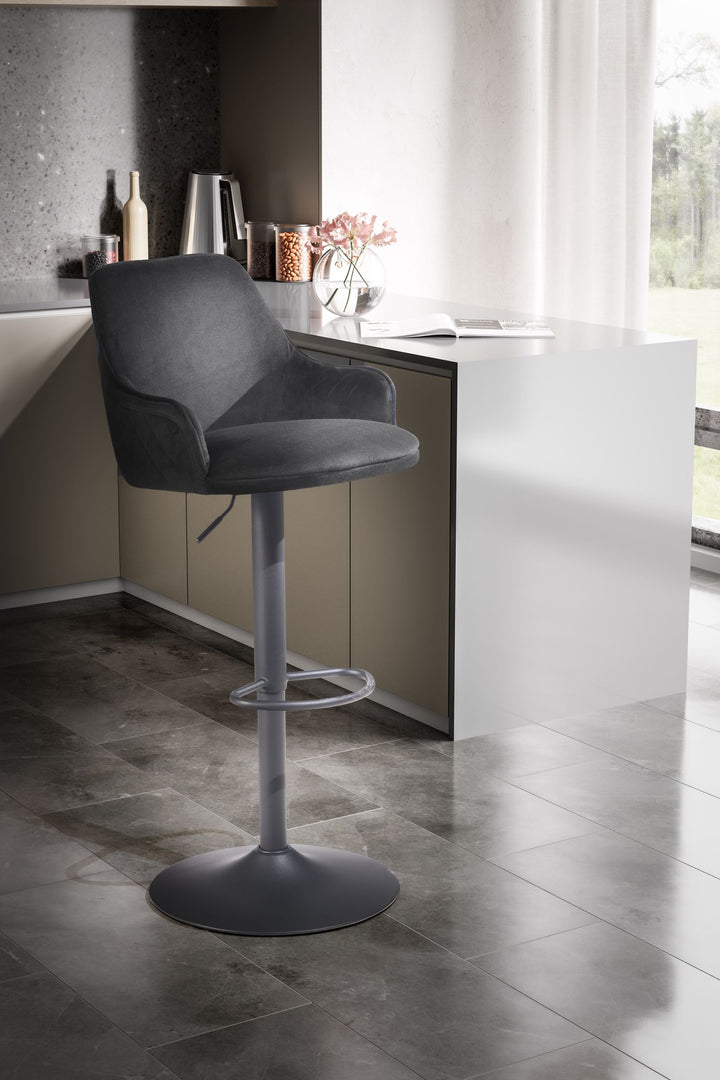 Barhocker Samt Hocker mit Lehne 86  - 106 cm - Küchenhocker Höhenverstellbar Modern 100 kg - Barstuhl Tresenhocker mit Metall-Trompetenfuß - Bistrohocker Gepolstert mit Armlehne_