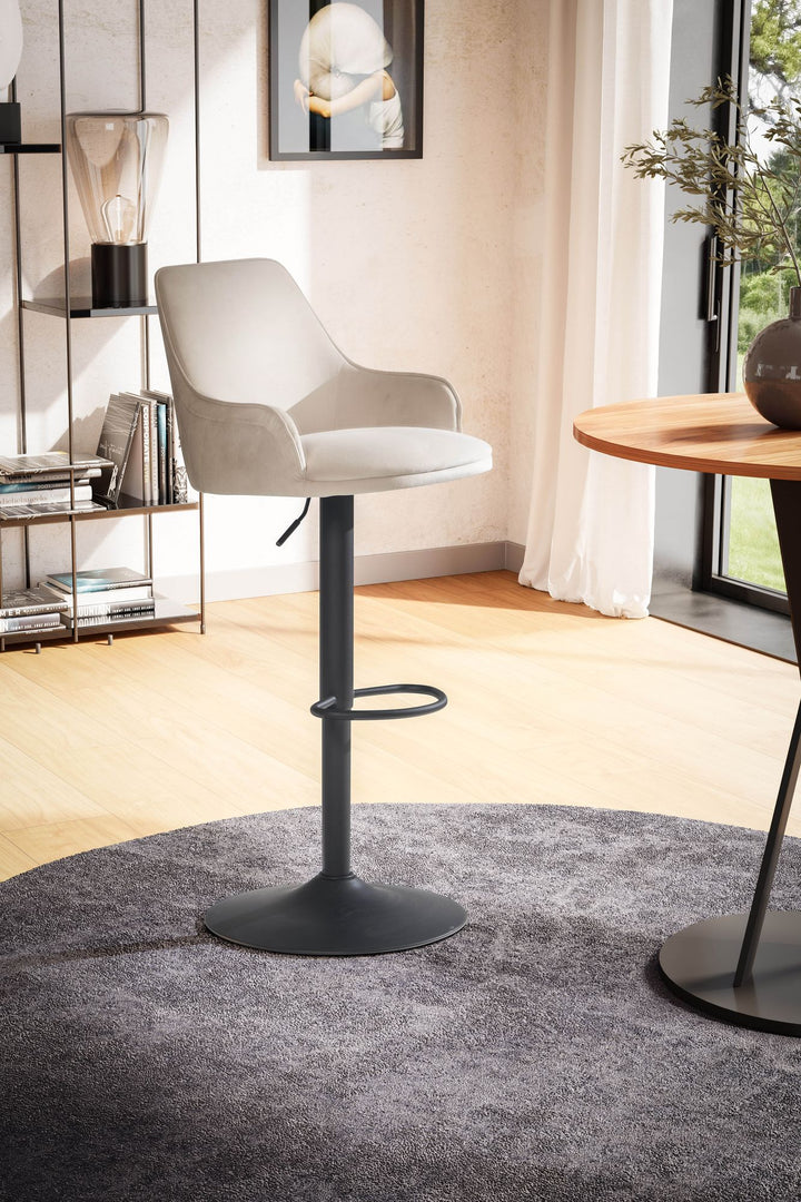 Barhocker Samt Hocker mit Lehne 86  - 106 cm - Küchenhocker Höhenverstellbar Modern 100 kg - Barstuhl Tresenhocker mit Metall-Trompetenfuß - Bistrohocker Gepolstert mit Armlehne_