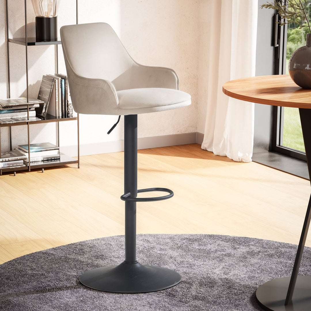 Barhocker Samt Hocker mit Lehne 86  - 106 cm - Küchenhocker Höhenverstellbar Modern 100 kg - Barstuhl Tresenhocker mit Metall-Trompetenfuß - Bistrohocker Gepolstert mit Armlehne_