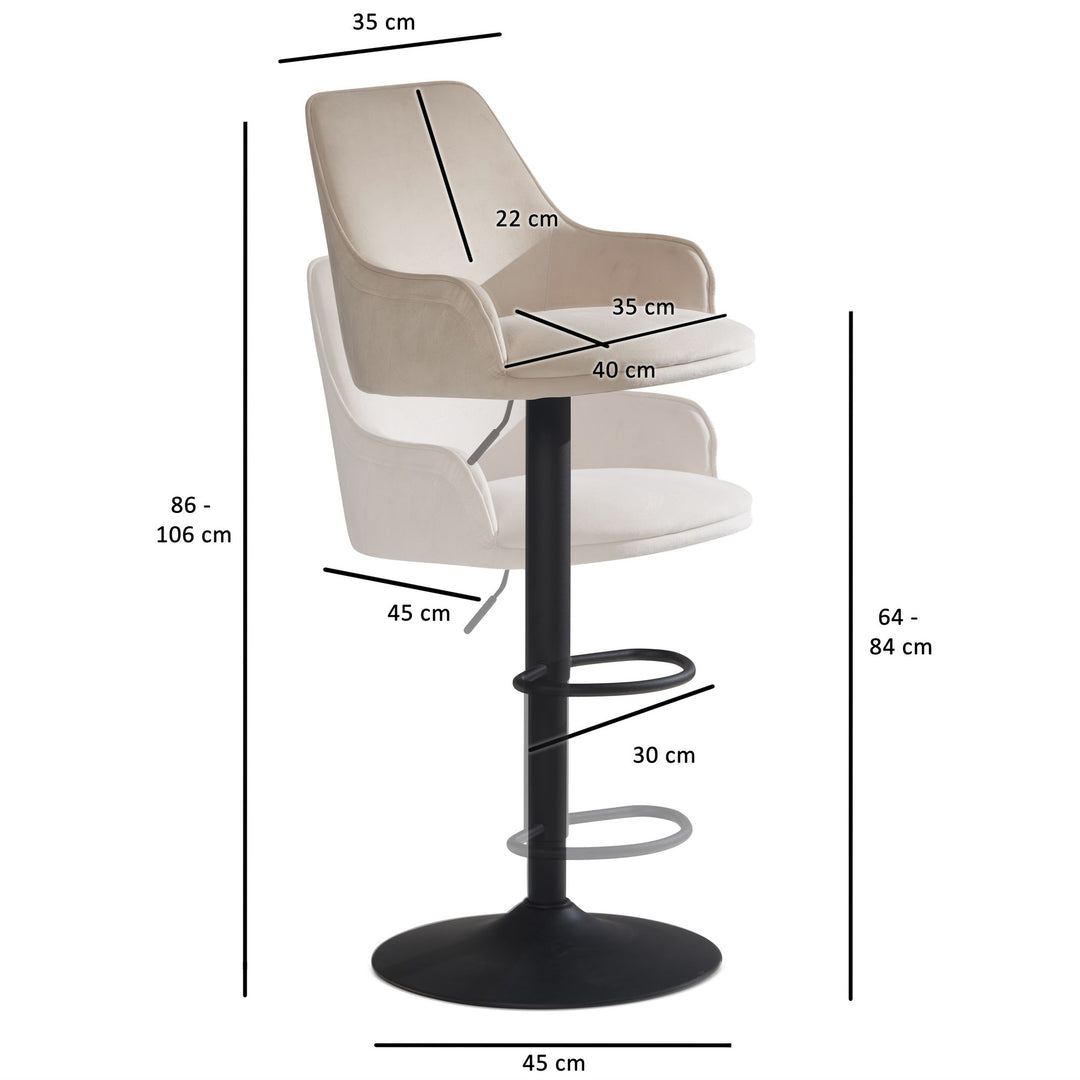 Barhocker Samt Hocker mit Lehne 86  - 106 cm - Küchenhocker Höhenverstellbar Modern 100 kg - Barstuhl Tresenhocker mit Metall-Trompetenfuß - Bistrohocker Gepolstert mit Armlehne_