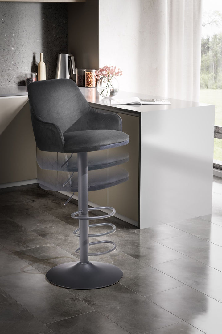 Barhocker Samt Hocker mit Lehne 86  - 106 cm - Küchenhocker Höhenverstellbar Modern 100 kg - Barstuhl Tresenhocker mit Metall-Trompetenfuß - Bistrohocker Gepolstert mit Armlehne_