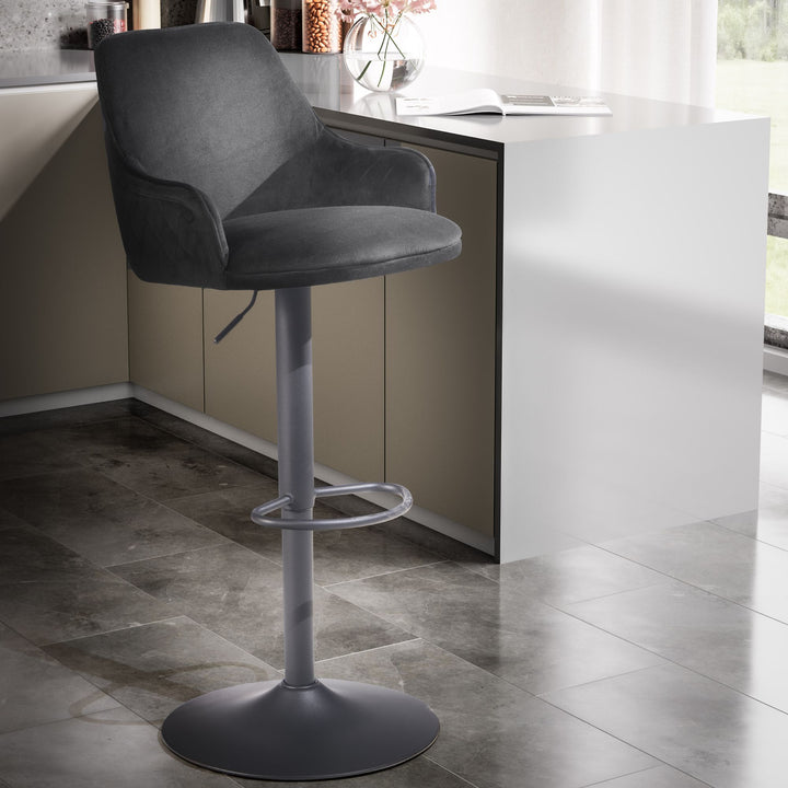 Barhocker Samt Hocker mit Lehne 86  - 106 cm - Küchenhocker Höhenverstellbar Modern 100 kg - Barstuhl Tresenhocker mit Metall-Trompetenfuß - Bistrohocker Gepolstert mit Armlehne_