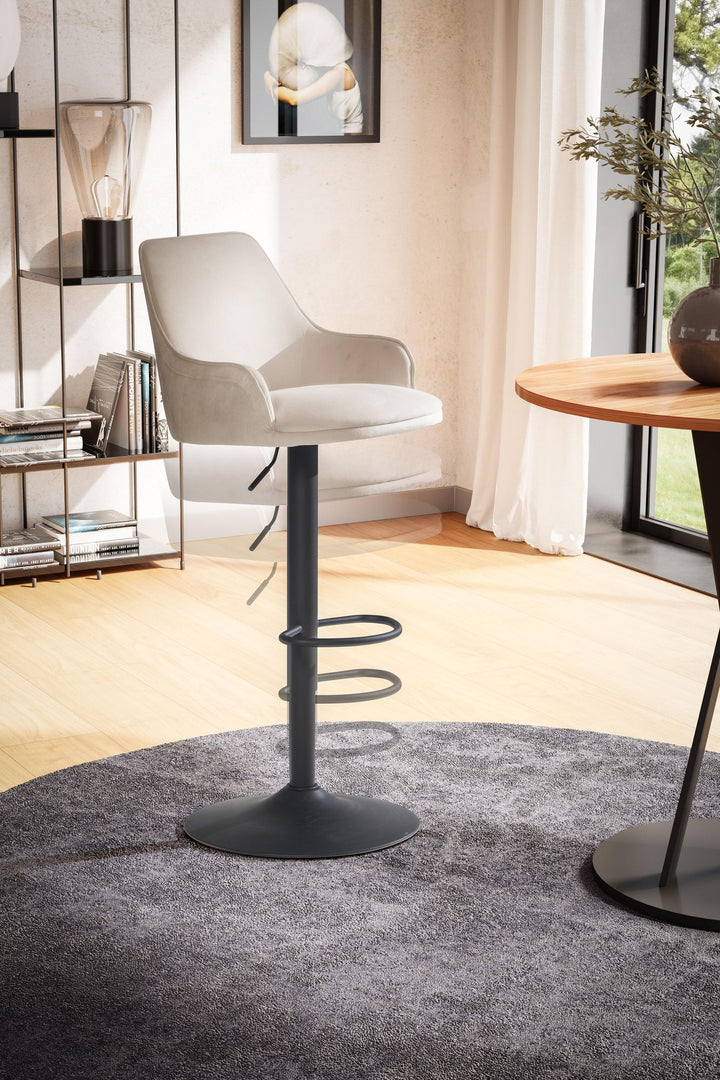 Barhocker Samt Hocker mit Lehne 86  - 106 cm - Küchenhocker Höhenverstellbar Modern 100 kg - Barstuhl Tresenhocker mit Metall-Trompetenfuß - Bistrohocker Gepolstert mit Armlehne_