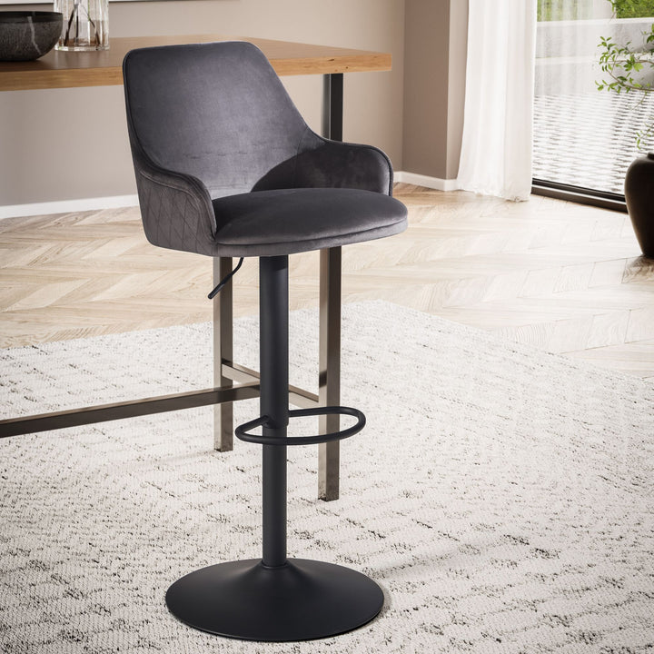 Barhocker Samt Hocker mit Lehne 86  - 106 cm - Küchenhocker Höhenverstellbar Modern 100 kg - Barstuhl Tresenhocker mit Metall-Trompetenfuß - Bistrohocker Gepolstert mit Armlehne_
