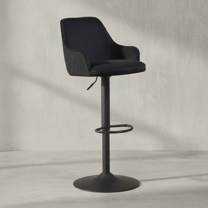 Barhocker Samt Hocker mit Lehne 86  - 106 cm - Küchenhocker Höhenverstellbar Modern 100 kg - Barstuhl Tresenhocker mit Metall-Trompetenfuß - Bistrohocker Gepolstert mit Armlehne_
