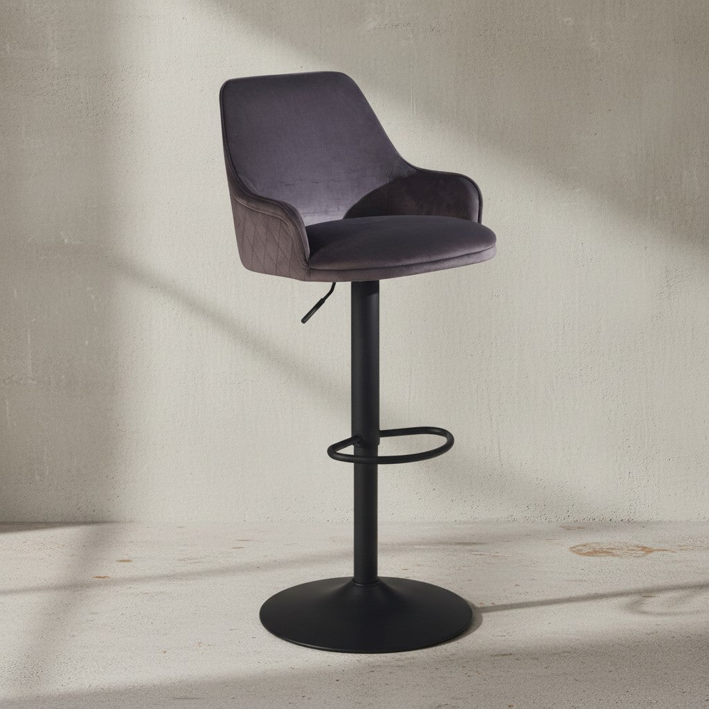 Barhocker Samt Hocker mit Lehne 86  - 106 cm - Küchenhocker Höhenverstellbar Modern 100 kg - Barstuhl Tresenhocker mit Metall-Trompetenfuß - Bistrohocker Gepolstert mit Armlehne_